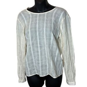 Esby women’s xs elaina windowpane cream long sleeve keyhole cotton wool FLAW
